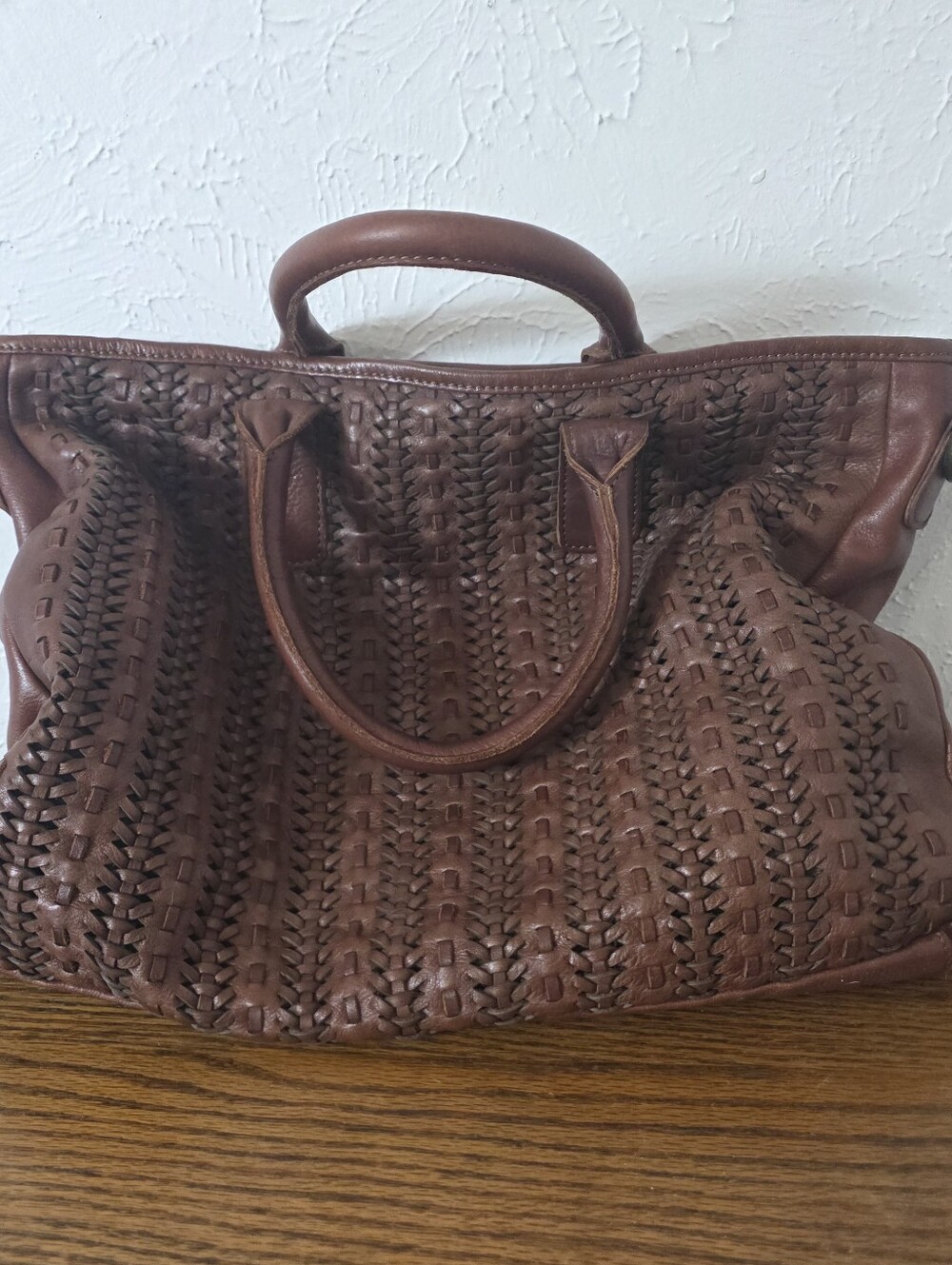 Ashwood Genuine Leather Woven Tote Bag Brown Large Satchel Shoulder Strap